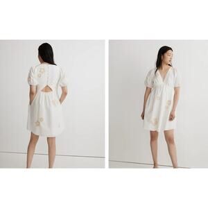 Madewell Annamarie Mini Girly Gauzy Poofy Cotton Dress White Floral NWT size 00